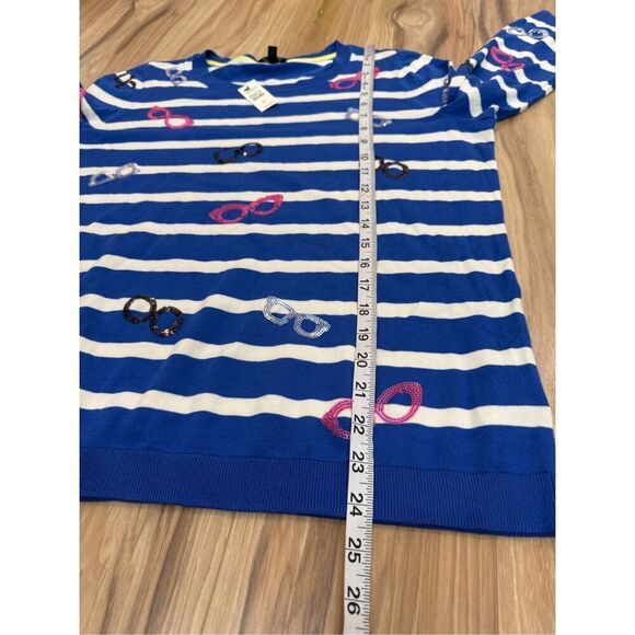 TALBOTS NWT Pullover Sweater Striped Sequin Glasses Size XP may fit XL - Picture 7 of 7